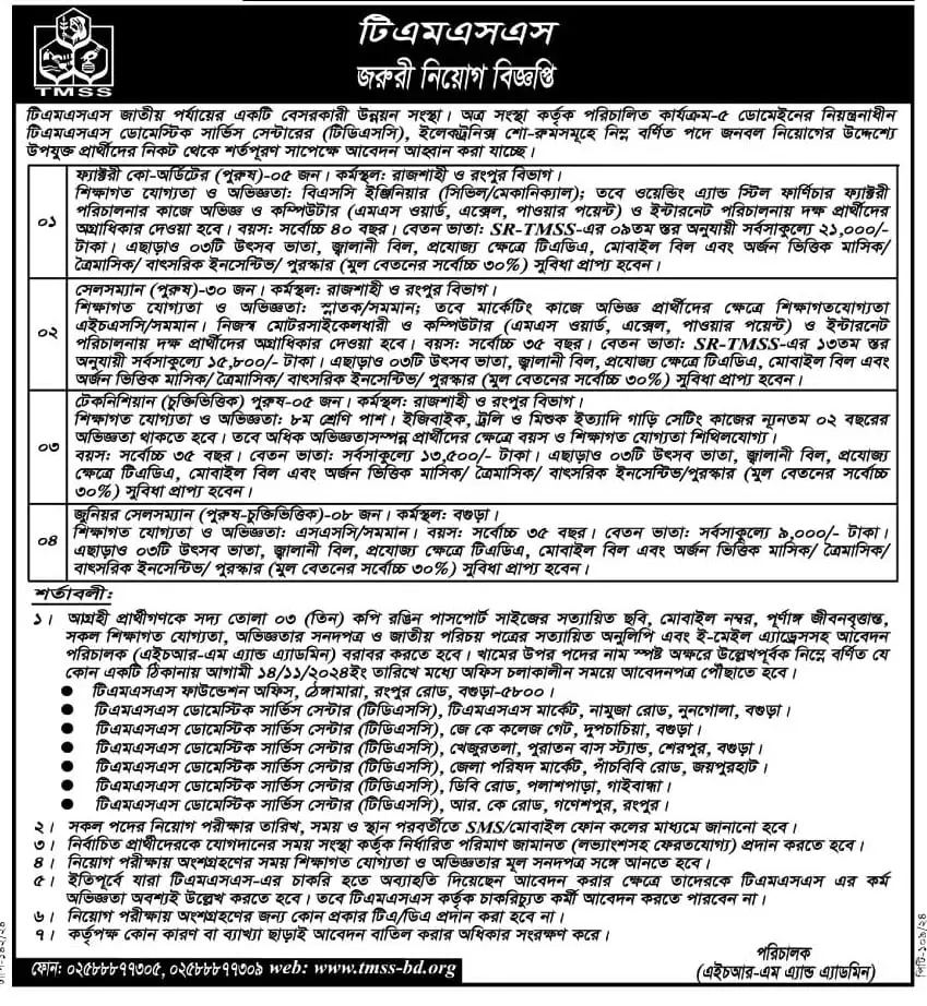 TMSS NGO Job Circular 2024